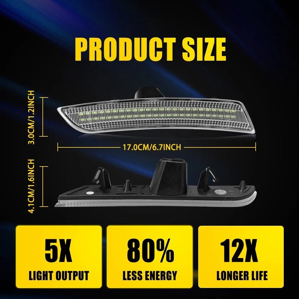 2X Clear Lens White LED Front Side Marker Lights for Cadillac CTS ATS (2015–2020)
