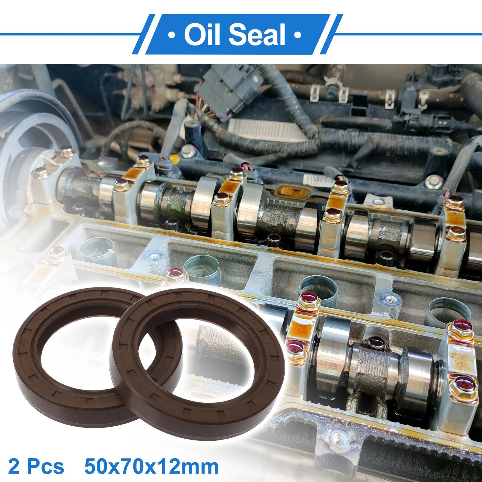 2X Oil Seal Rotary Shaft Seal FKM Rubber 50x70x12mm for Various Models
