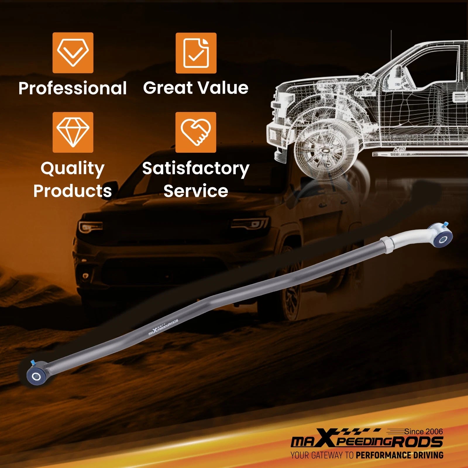 Adjustable Rear Track Bar for Jeep Wrangler JK (2007–2018) 0-6 Lift