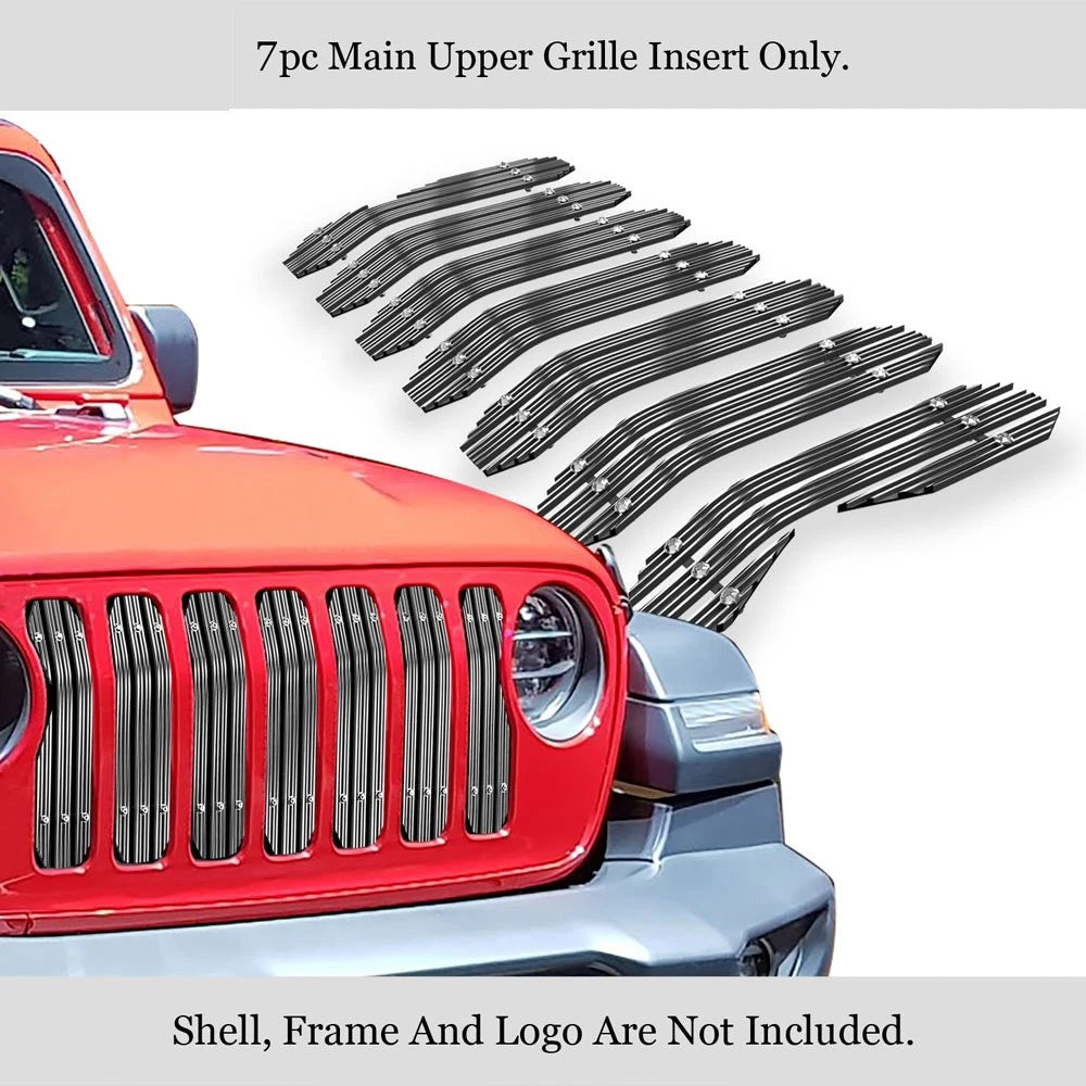Upper Chrome Wide Rivet Billet Grille Insert for Jeep Wrangler JL (2018-2024)