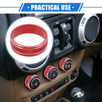 3pcs AC Switch Knob Cover Ring for Jeep Wrangler JK JKU (2011–2018) Red