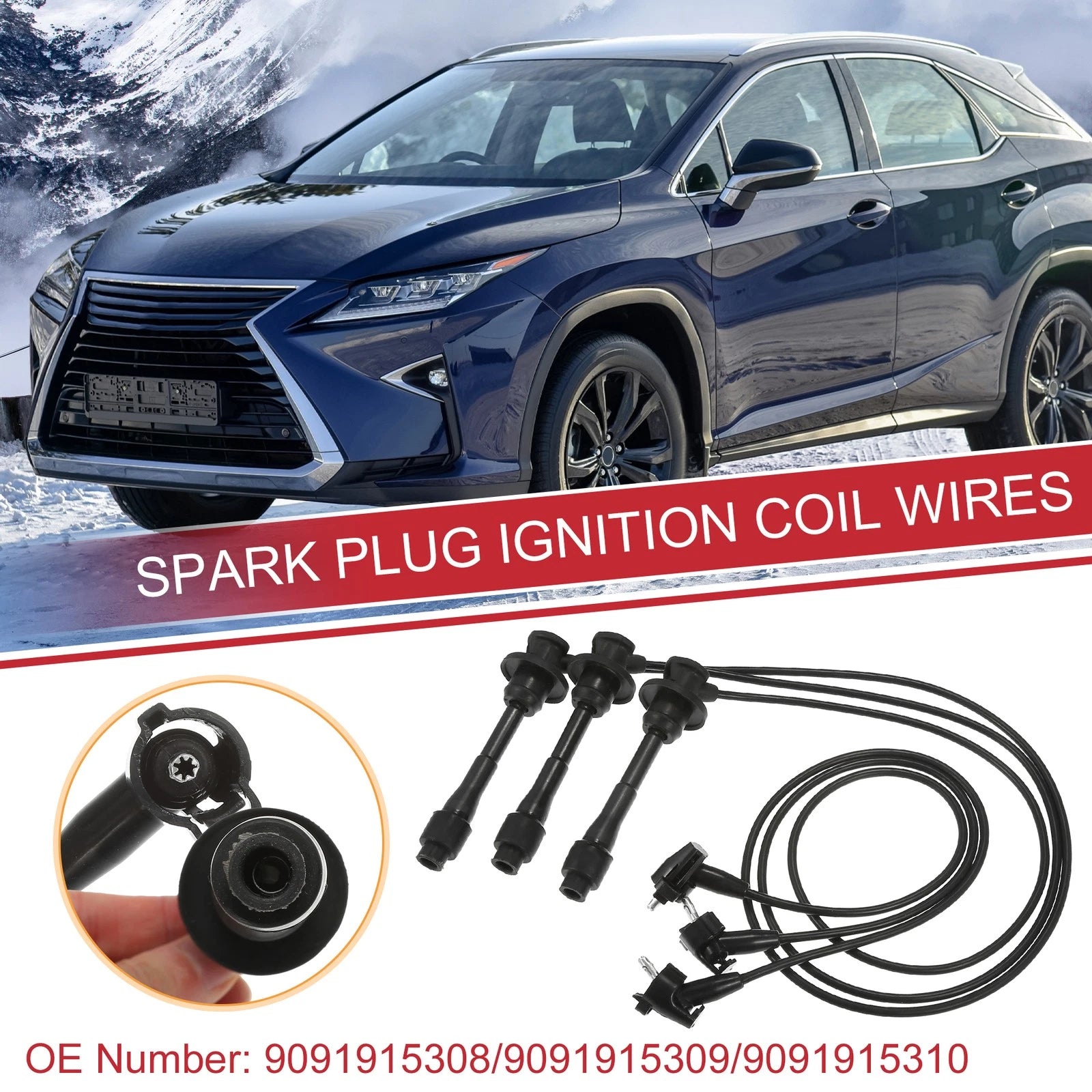 3X Spark Plug Wire Ignition Coil Cable No. 9091915308 for Lexus ES300 (1996–2003)