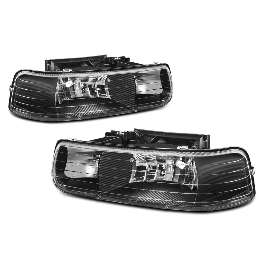 Headlight Lamp for Chevy Silverado 1999–2002, Suburban 2000–2006 (Black Housing, Clear Lens)