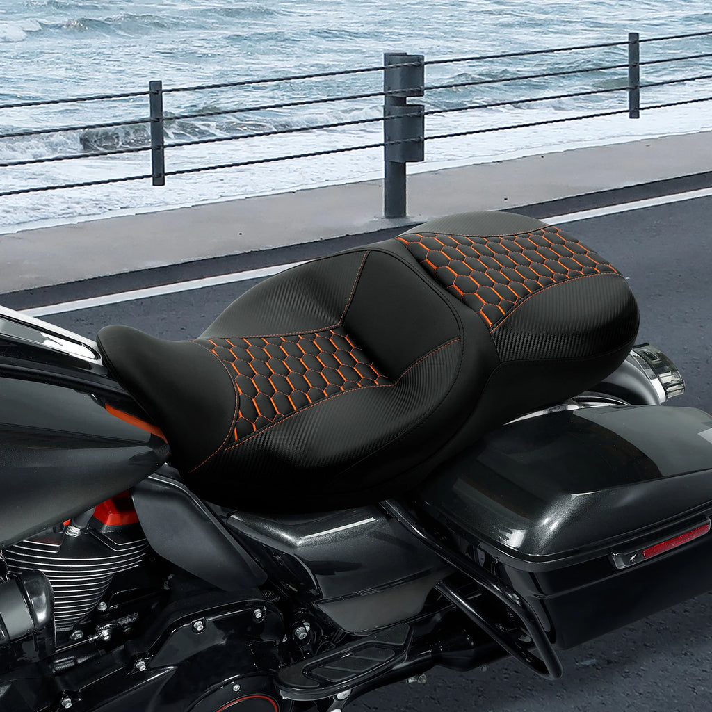 Driver Passenger Seat for Harley Road Street Glide (2009–2023) Black/Orange
