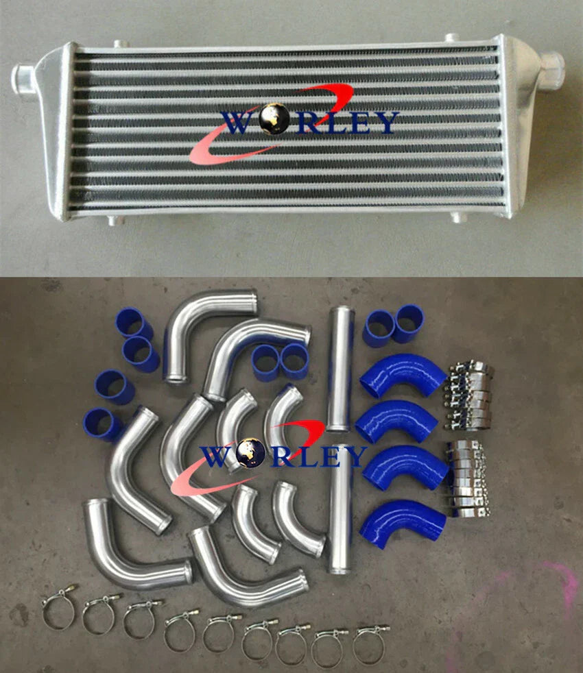 Aluminum Intercooler 450x230x52mm + 2.25" Piping + Blue Silicone Hose for Car