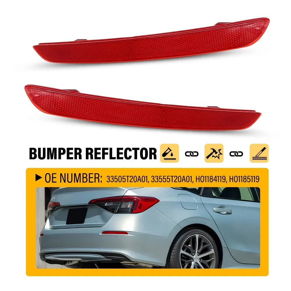 Set of 2 Rear Bumper Reflectors for Honda Civic EX LX (2022–2023) Red Lens