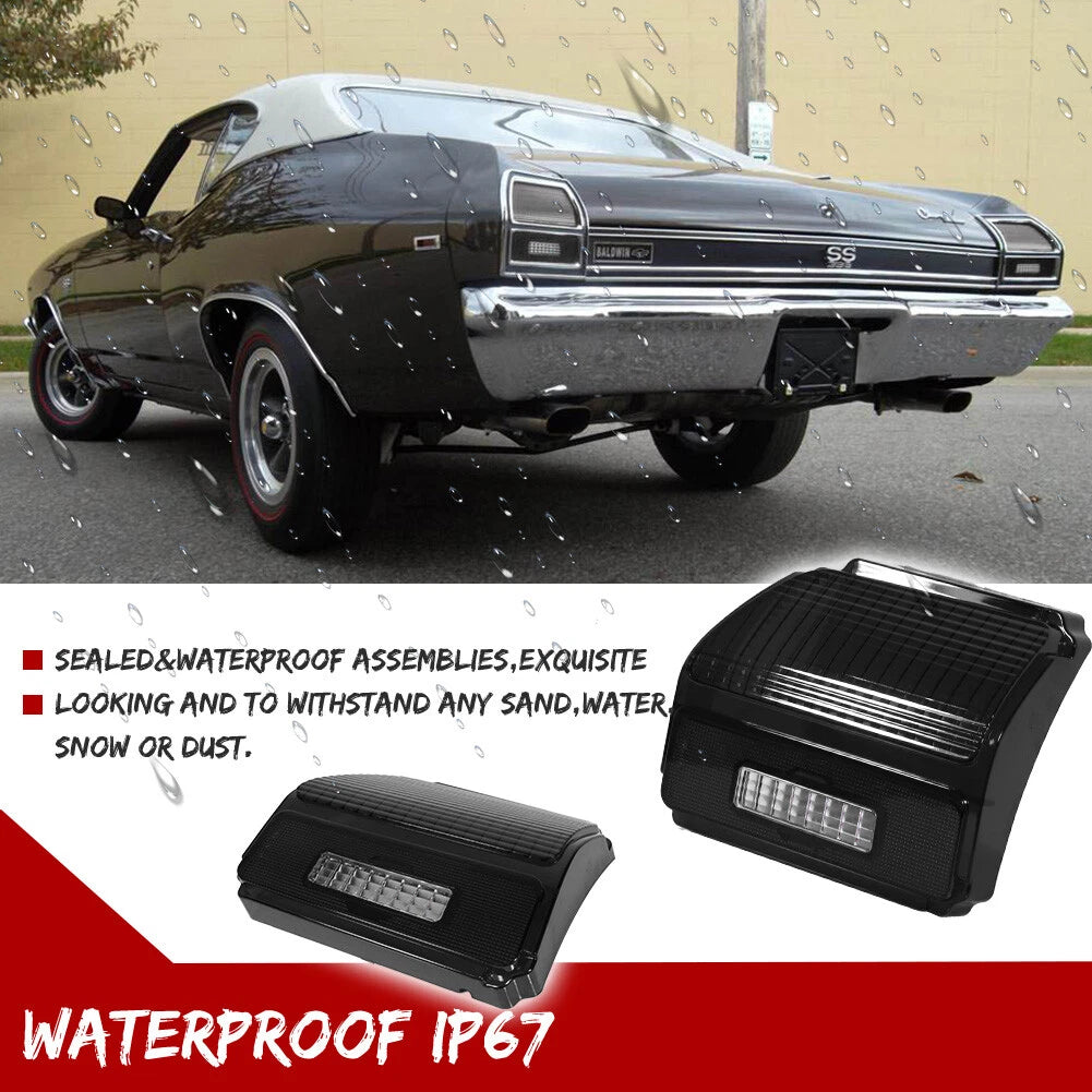 Pair Smoked Black Tail Light Lenses for Chevy Chevelle Malibu (1969)