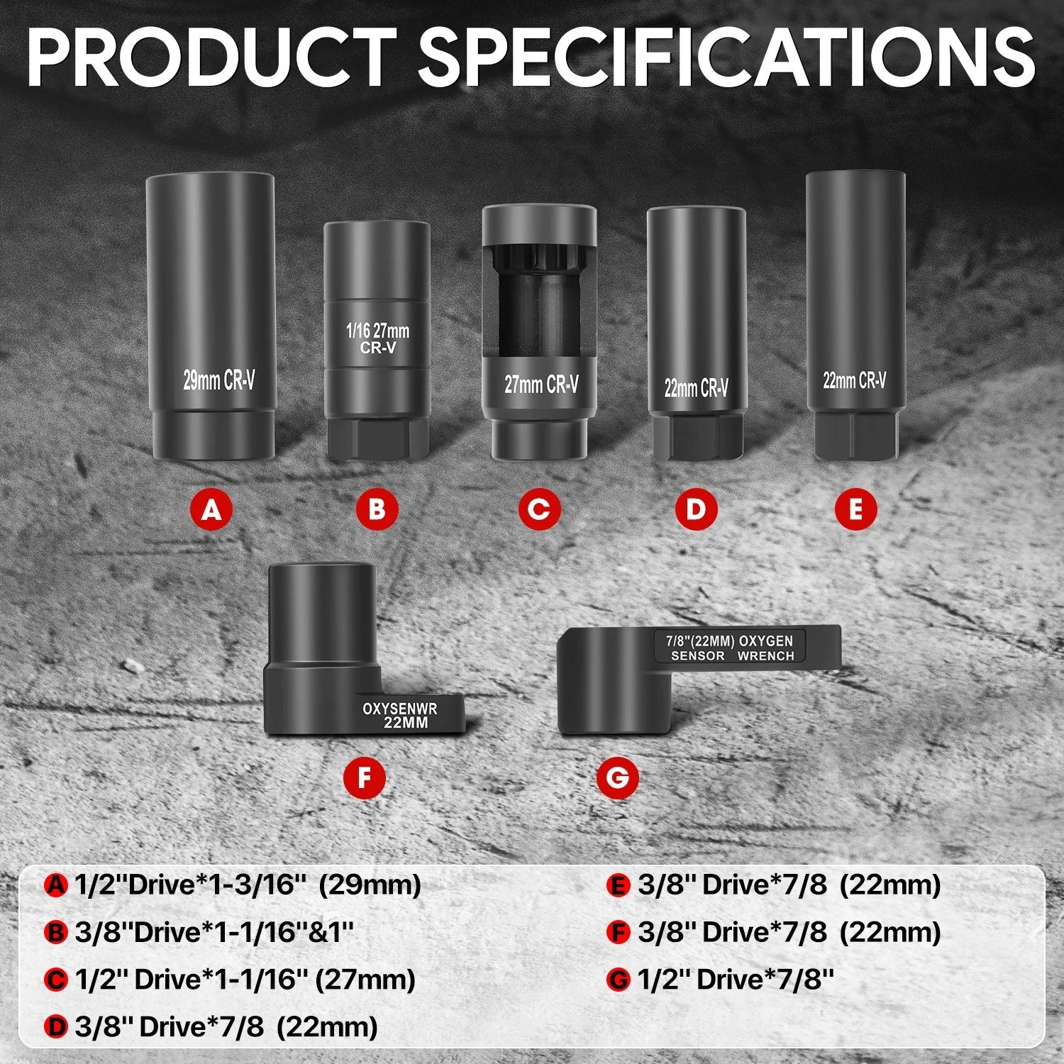 7-Piece Oxygen Sensor Socket Removal Wrench Tool Set for