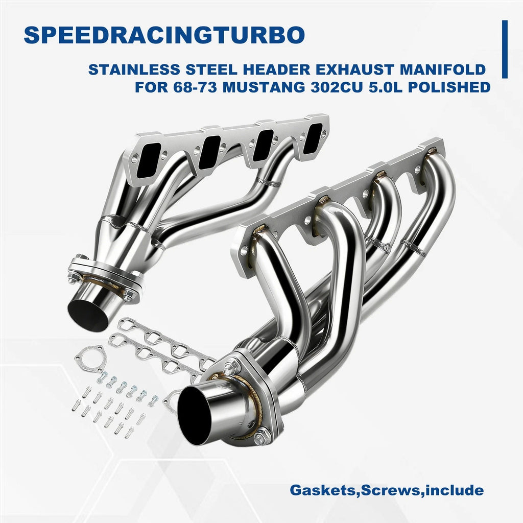 2X Stainless Steel Exhaust Headers for Ford Mustang 302 5.0L (1968–1973)