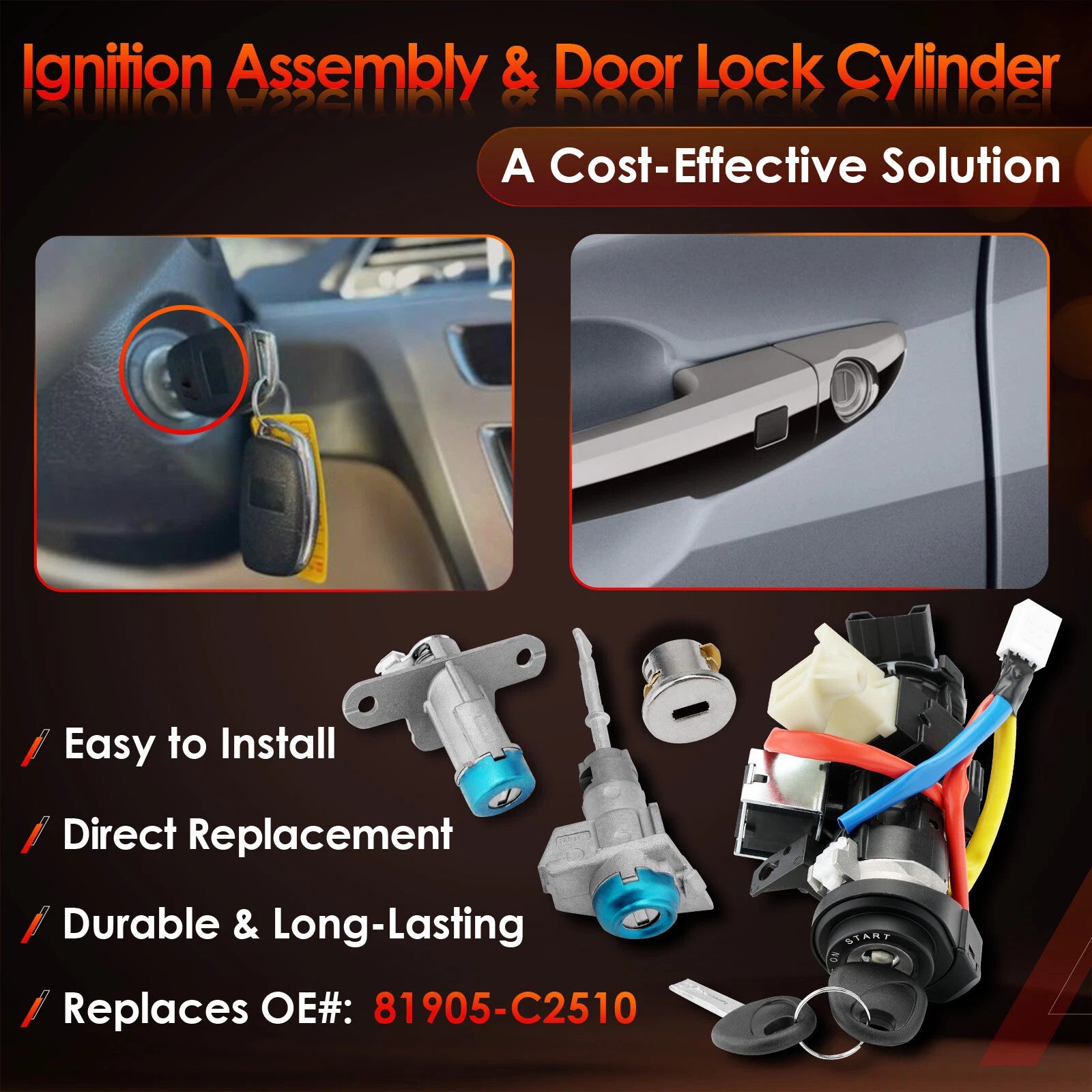 Ignition Lock Cylinder Switch & Housing w/ Key for Hyundai Sonata (2015–2019)