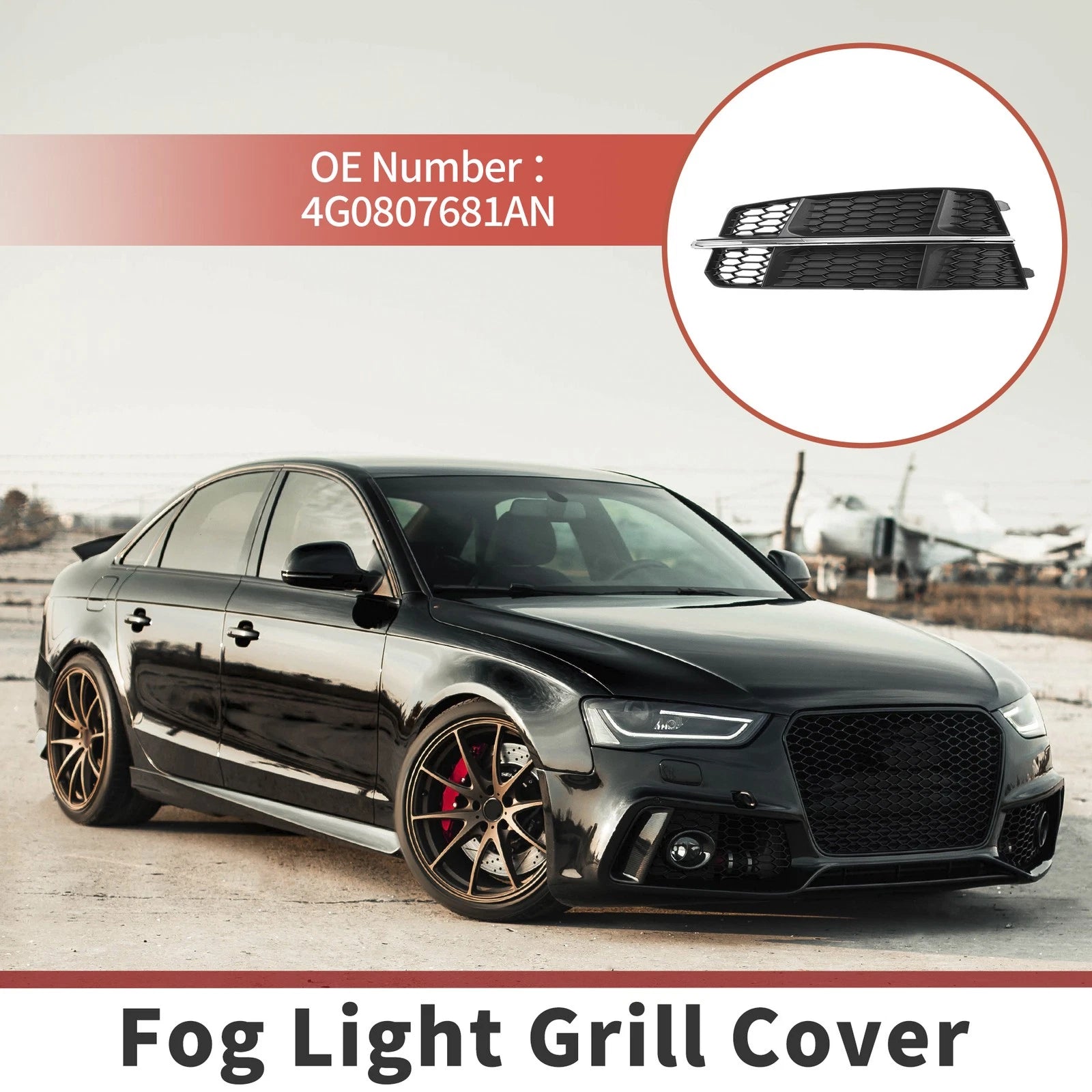 1pc Fog Light Grill for Audi A6 C7 S-Line (2015–2018) Black Silver Tone