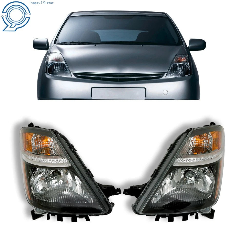 Set of 2 Black Halogen Headlights for Toyota Prius (2006–2009)