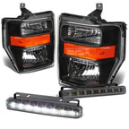 Black Amber Signal Head + Bumper + Smoke LED Fog Light Kit for Ford Super Duty (2009–2010)