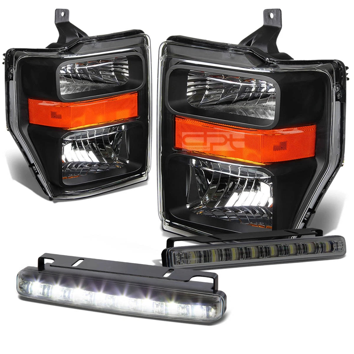 Black Amber Signal Head + Bumper + Smoke LED Fog Light Kit for Ford Super Duty (2009–2010)