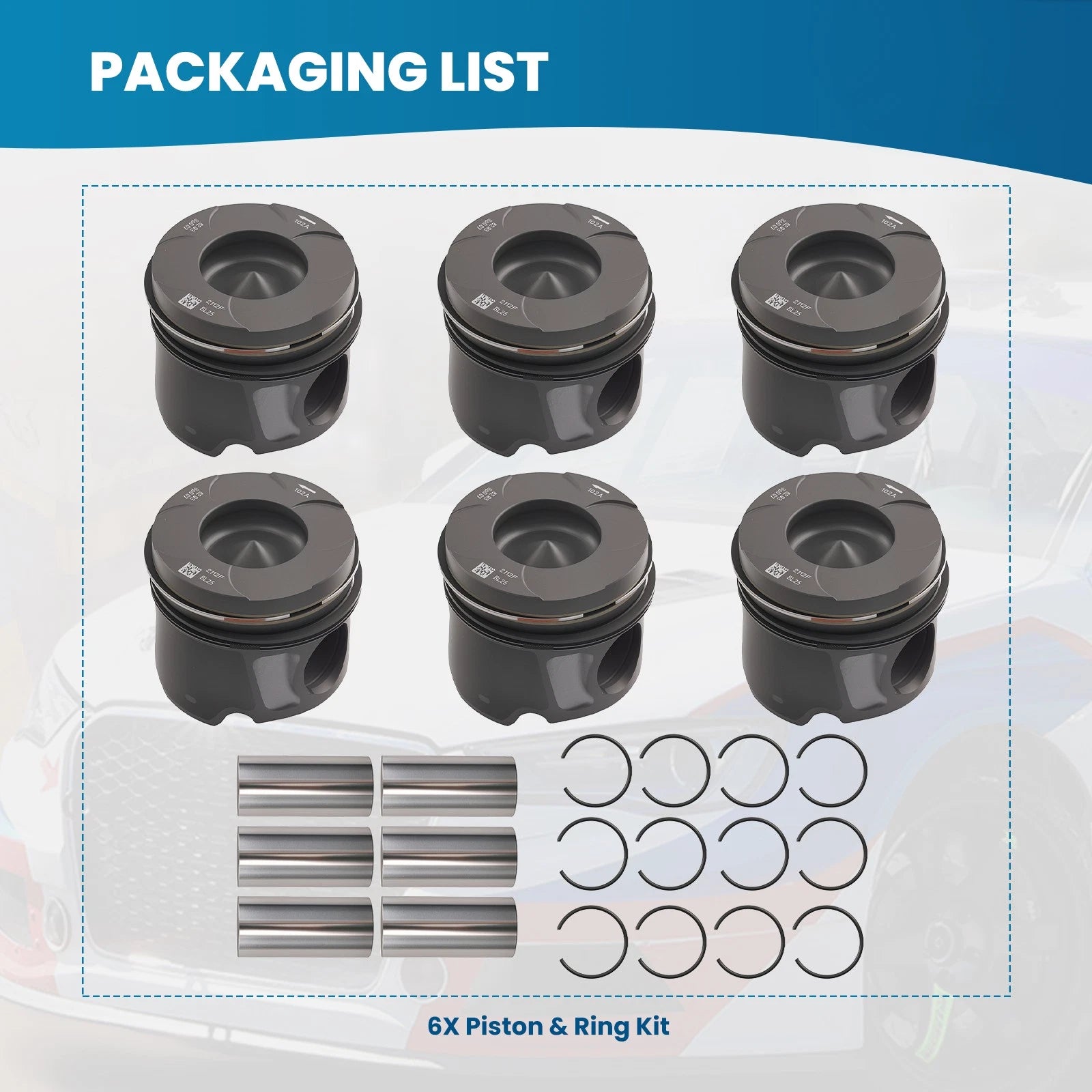 6pcs Piston with Rings for Jeep Grand Cherokee (2011–2020) EXF 68147228AA 83mm
