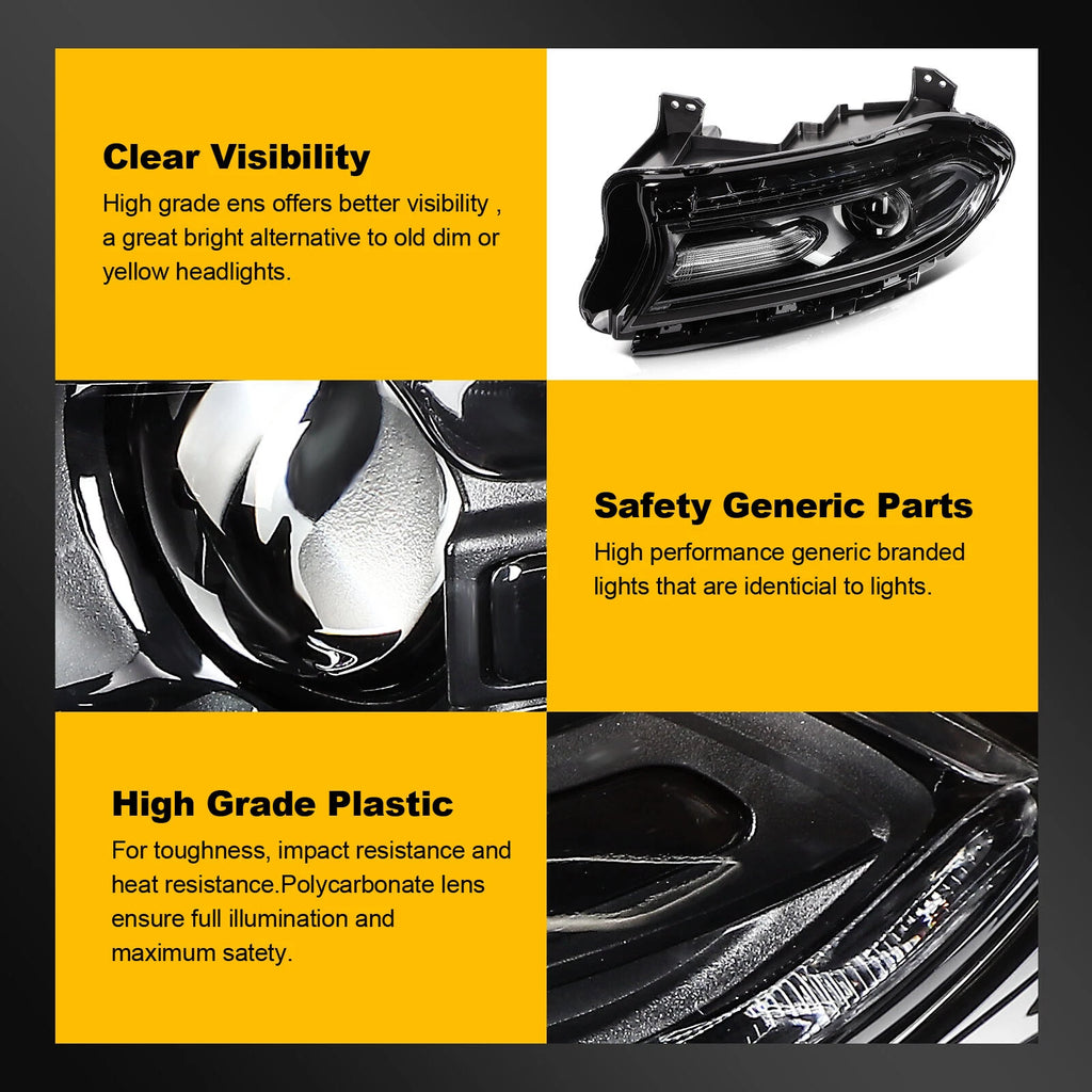 Left Side Headlight Assembly for Dodge Charger (2015–2023) Black Housing