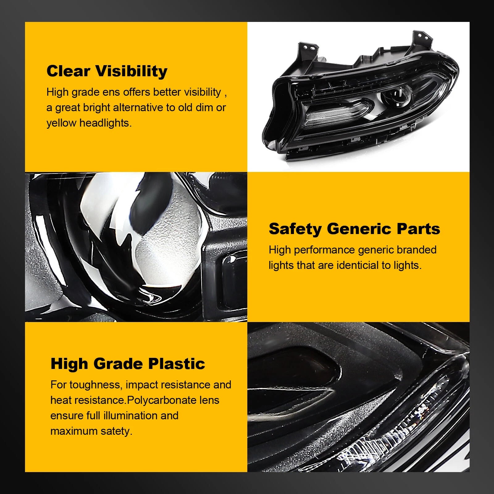 Left Side Headlight Assembly for Dodge Charger (2015–2023) Black Housing