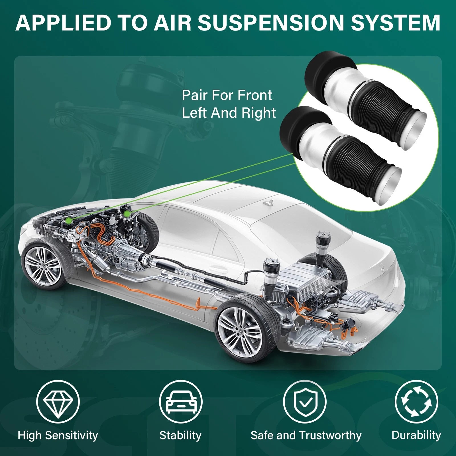 Front Pair Air Suspension Springs for Mercedes W221 S-Class (2007–2013)