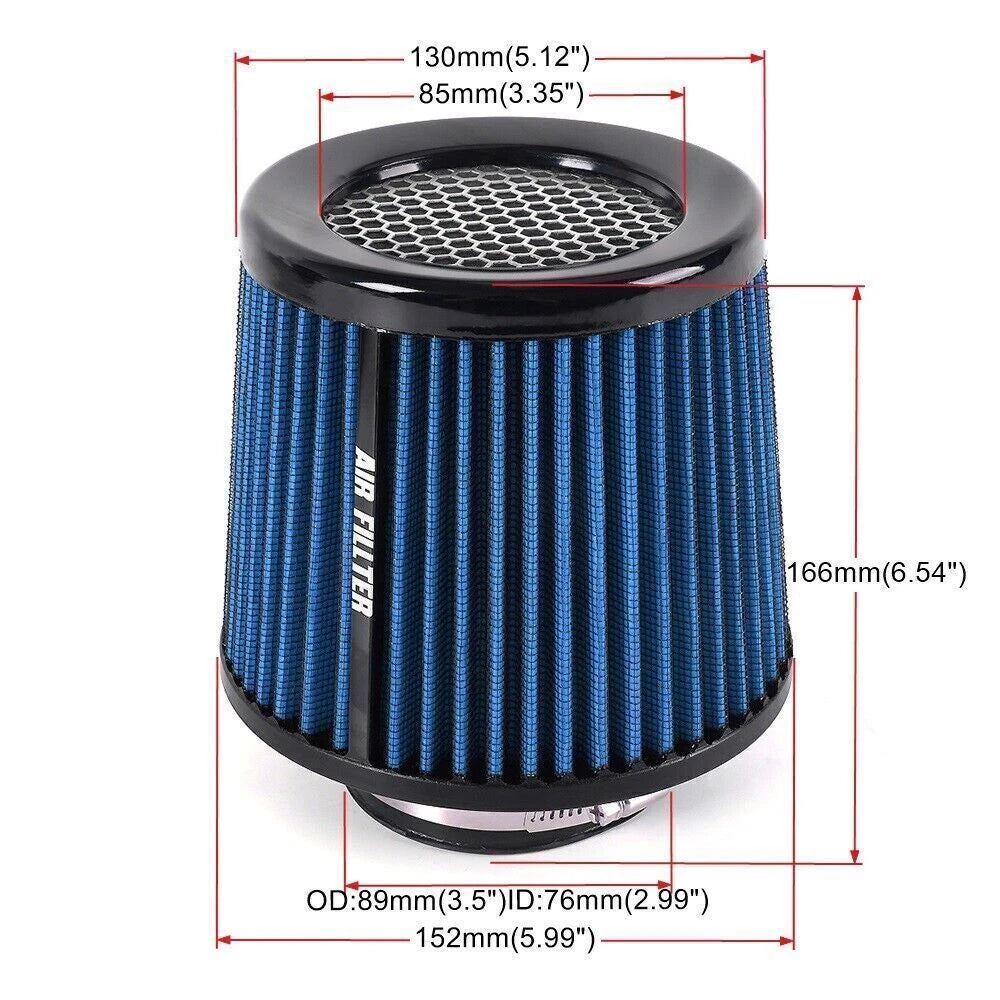 3 Inch High Flow Inlet Cold Air Intake Cone Replacement Dry Air Filter Blue