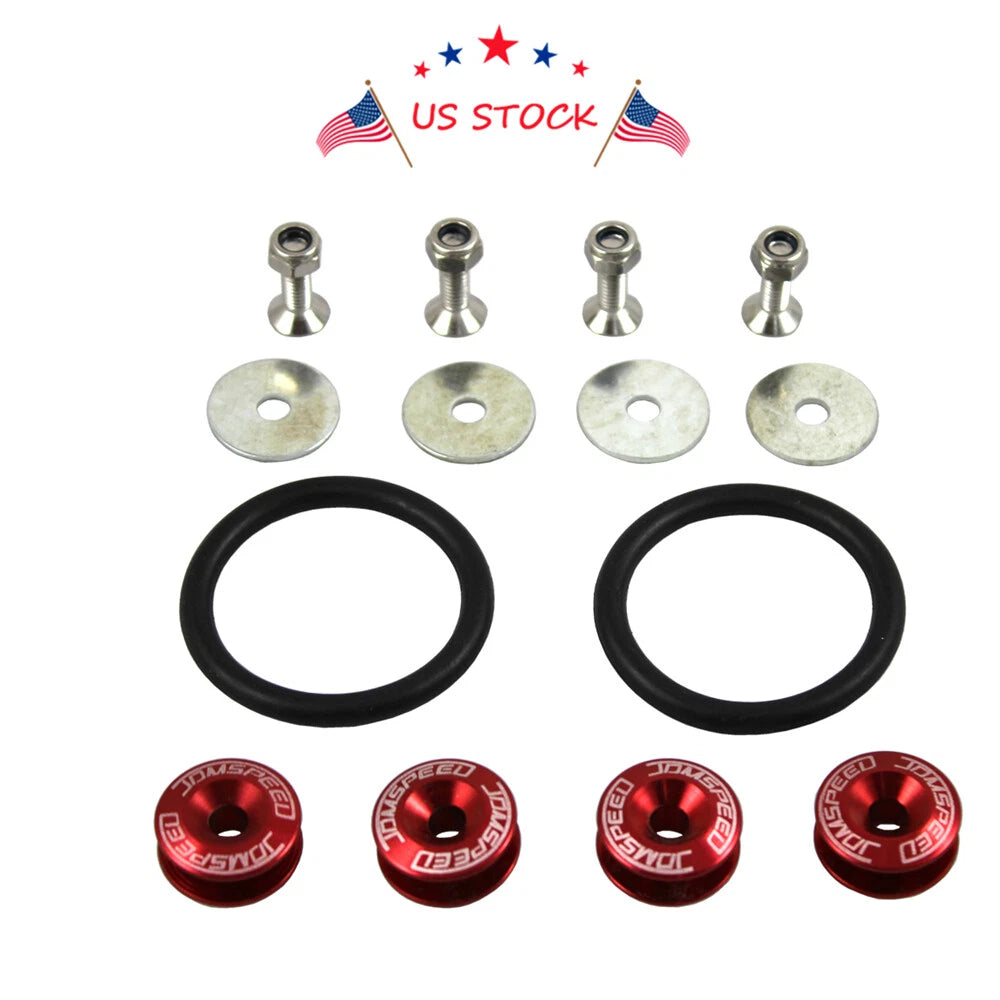 Quick Release Bumper Trunk Fastener Kit for Universal Vehicles (CNC Billet, Red)
