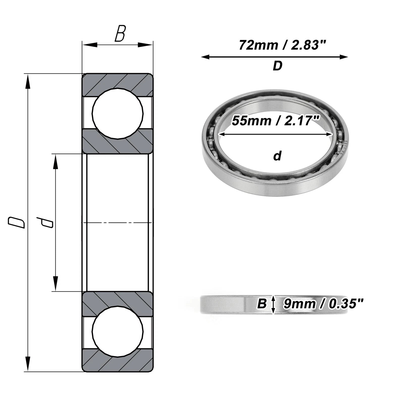 Deep Groove Ball Bearing 55x72x9mm for Scooter Skateboard (1 Pc)