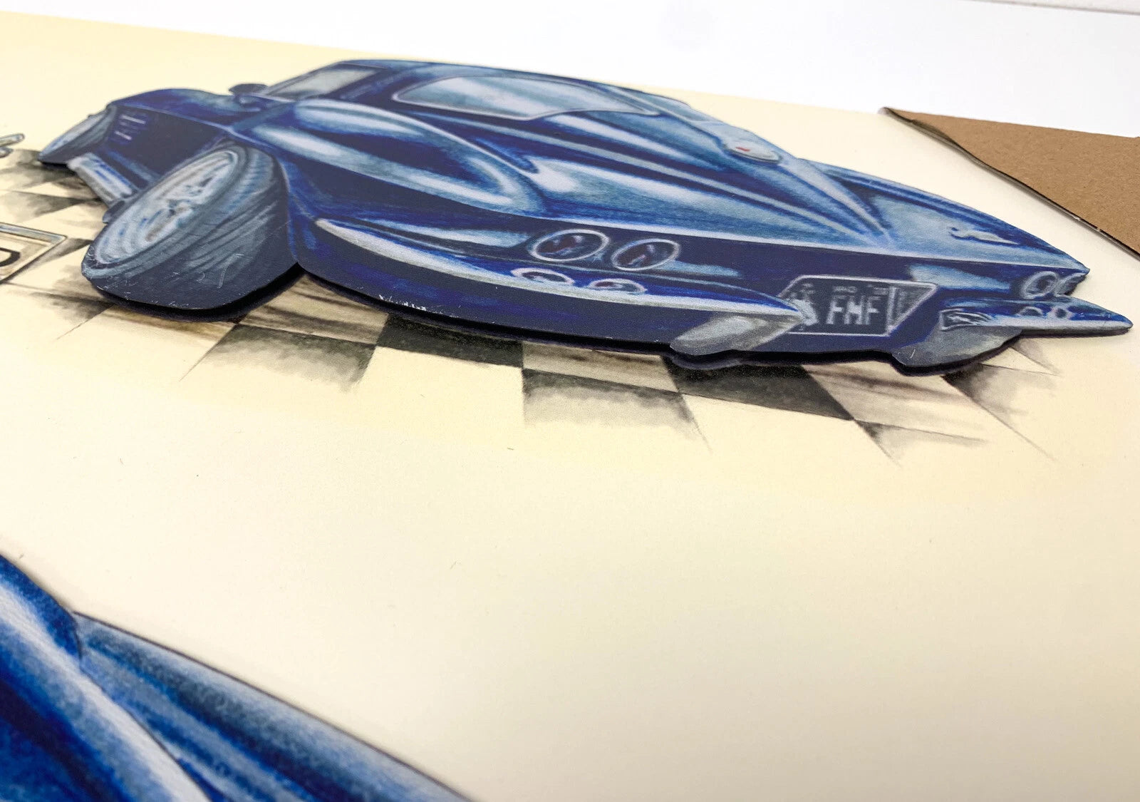 Custom Wood Sign with Blue 1963 Chevy C2 Supercharged Corvette Emblem 20x16
