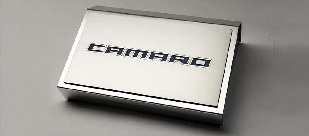 Top Plate w/Black Brushed "CAMARO" Inlay for 2016-20 Camaro w/ACC Fuse Box Cover