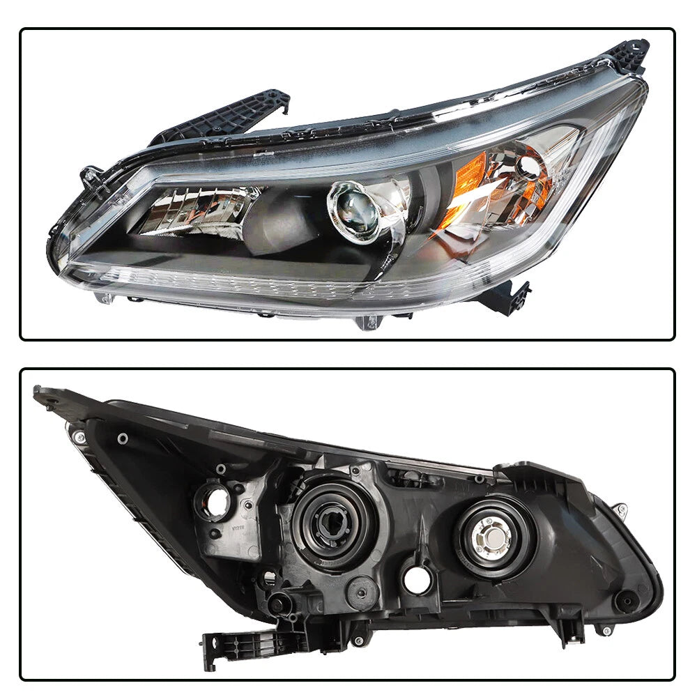 Headlight Assembly Driver Left for Honda Accord (2013–2015) Black Housing