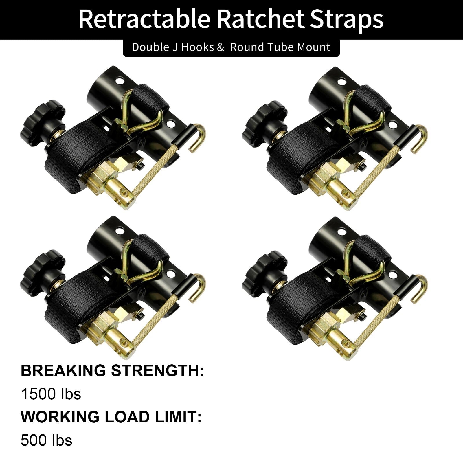 4x Ladder Rack Ratchet Straps w/ J-Hook 1.5"x7.5" for Universal Use