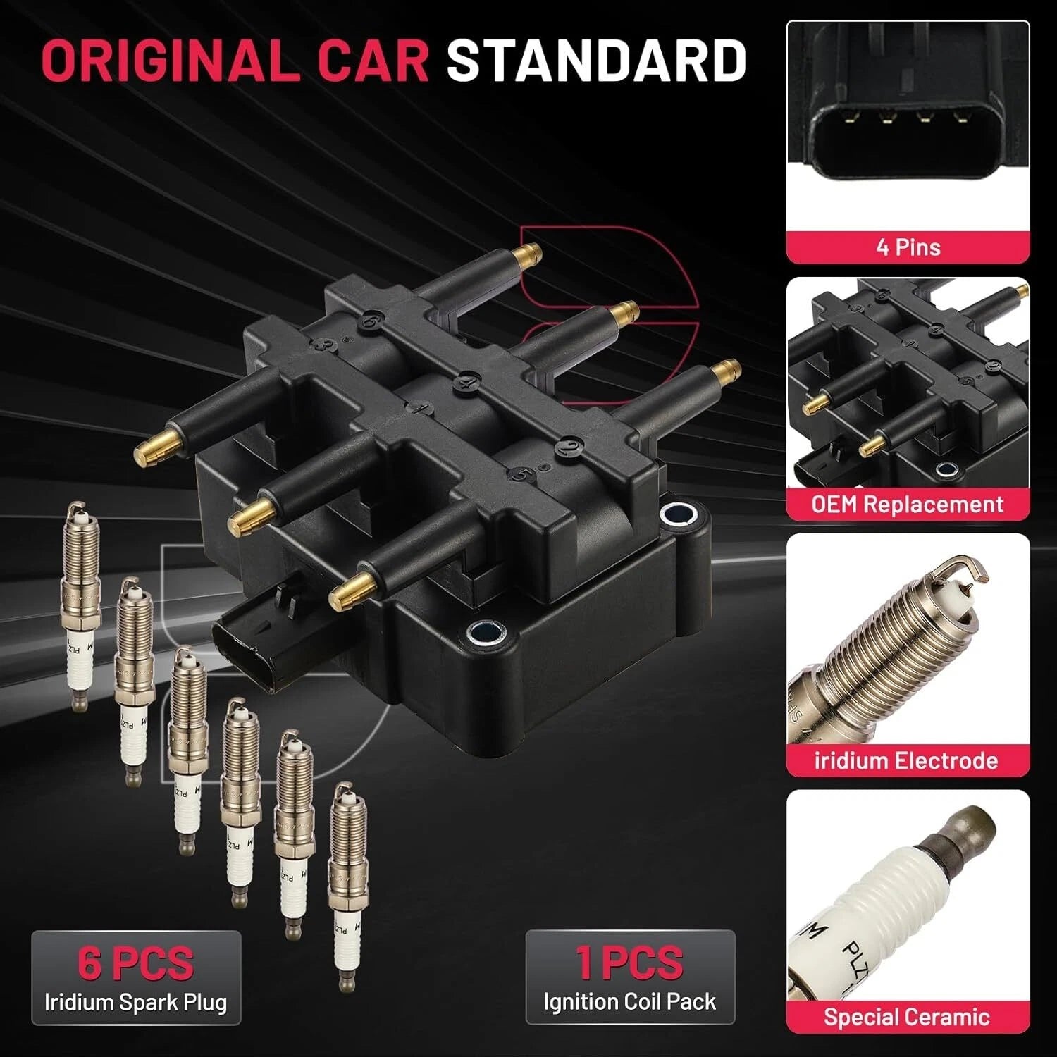 Ignition Coil and Spark Plug Set of 6 for Chrysler Pacifica (2005–2008)