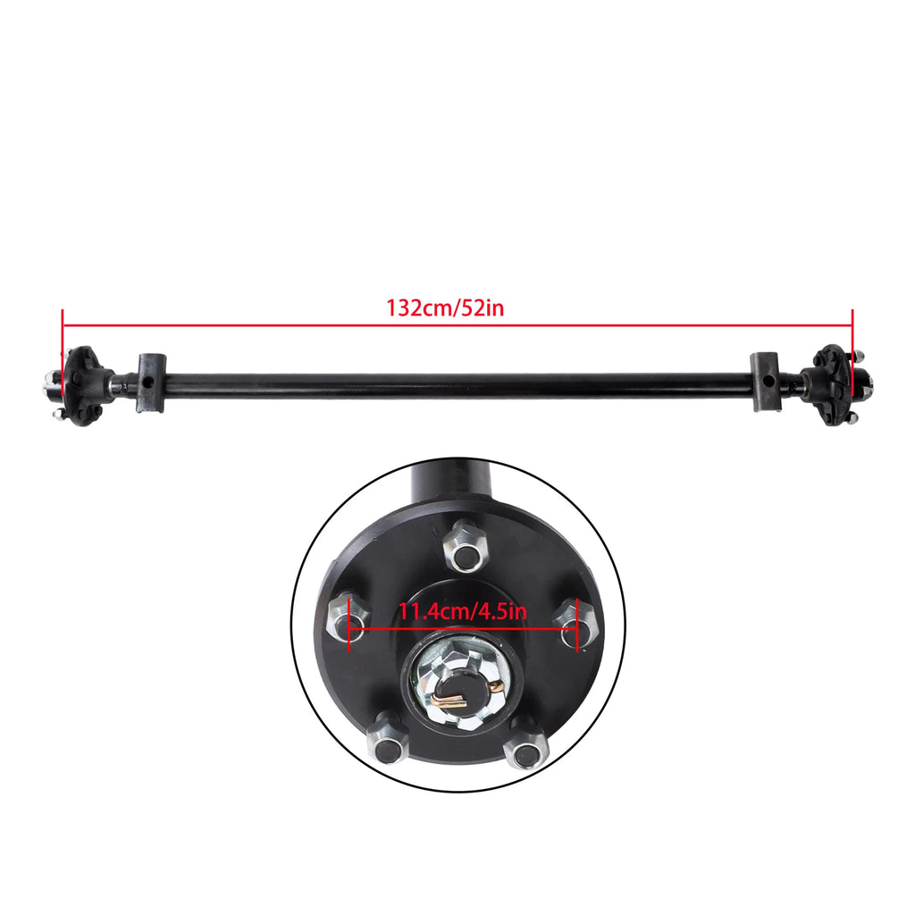 Trailer Axle 5 Lug 2000 lb with U-Bolt Kit (52" Hub Face Pitch)