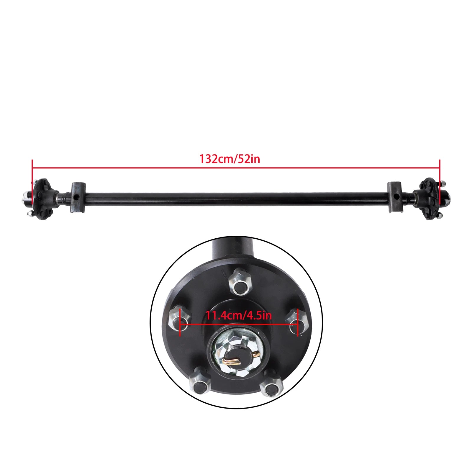 Trailer Axle 5 Lug 2000 lb with U-Bolt Kit (52" Hub Face Pitch)