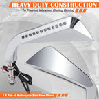 Universal Axe Side Mirrors with LED Turn Signal Light Chrome for Naked Bike Cruiser