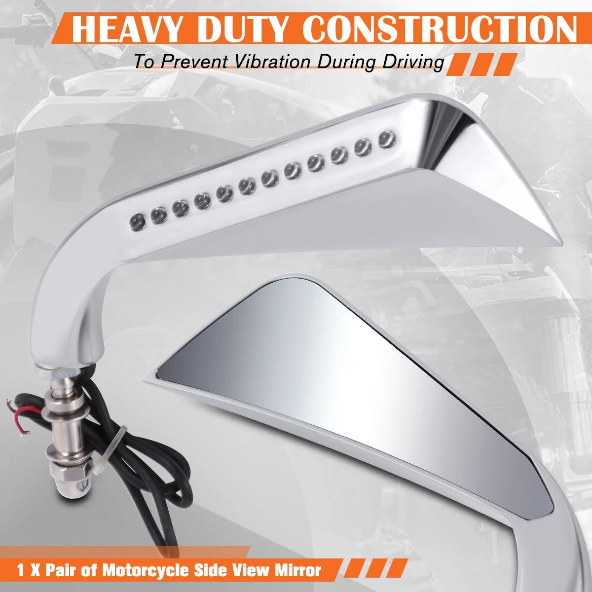 Universal Axe Side Mirrors with LED Turn Signal Light Chrome for Naked Bike Cruiser