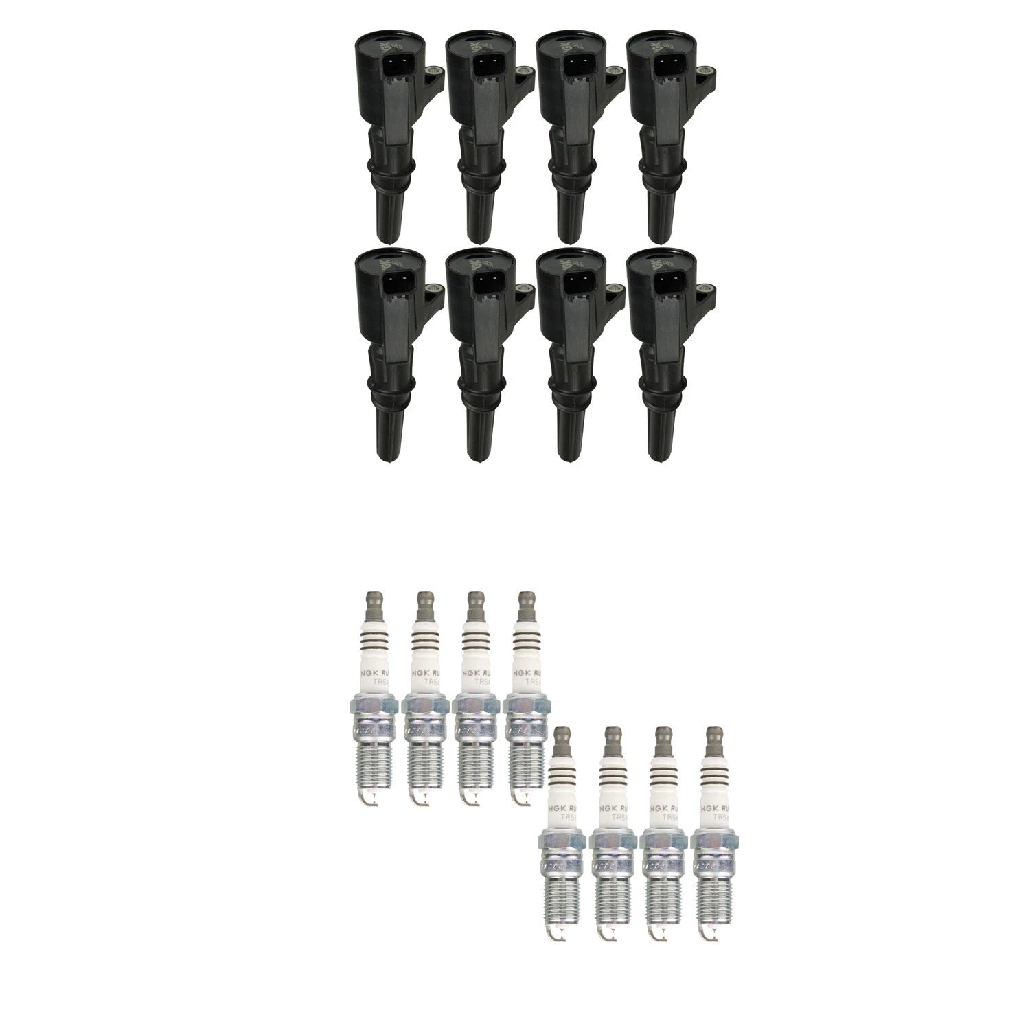 Set of 8 NGK Ignition Coils & Ruthenium Spark Plugs for E150, Explorer, F150, Mustang V8