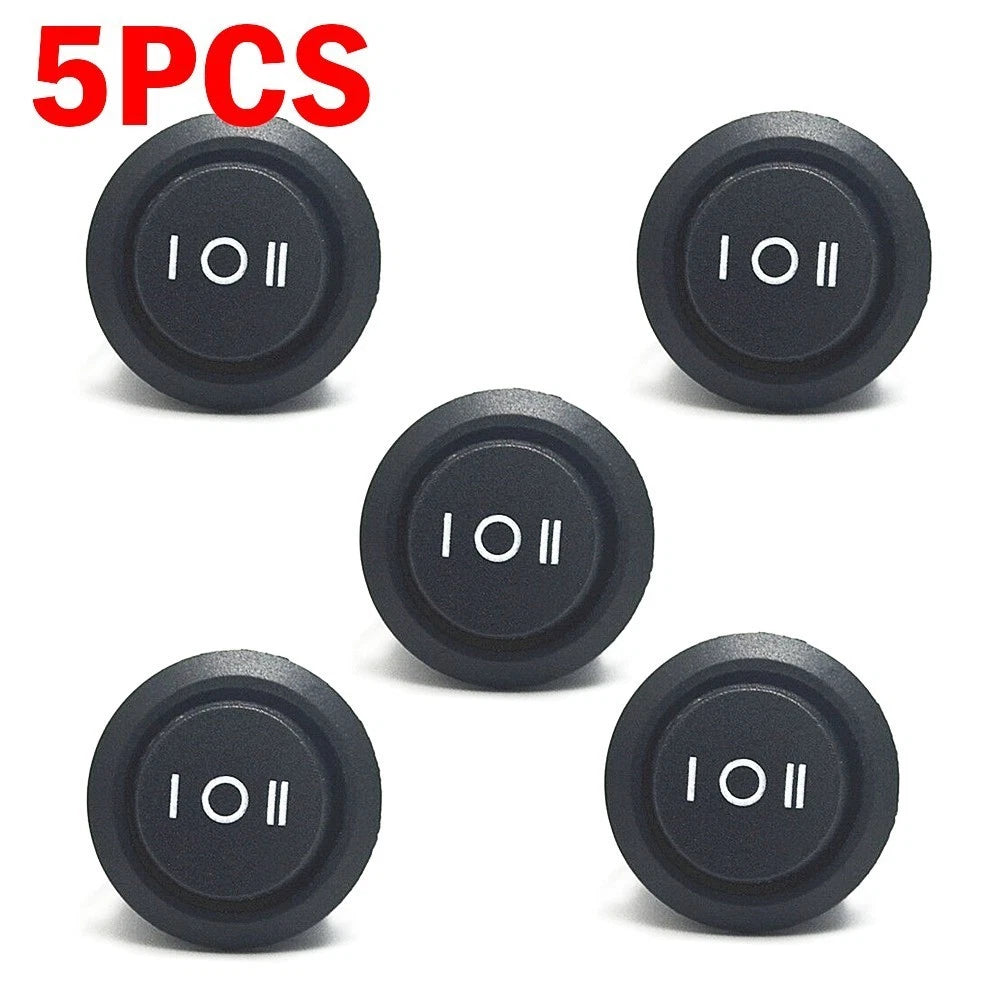 Set of 5 Round Rocker Switches 12-250V Black Polyamide Replacement