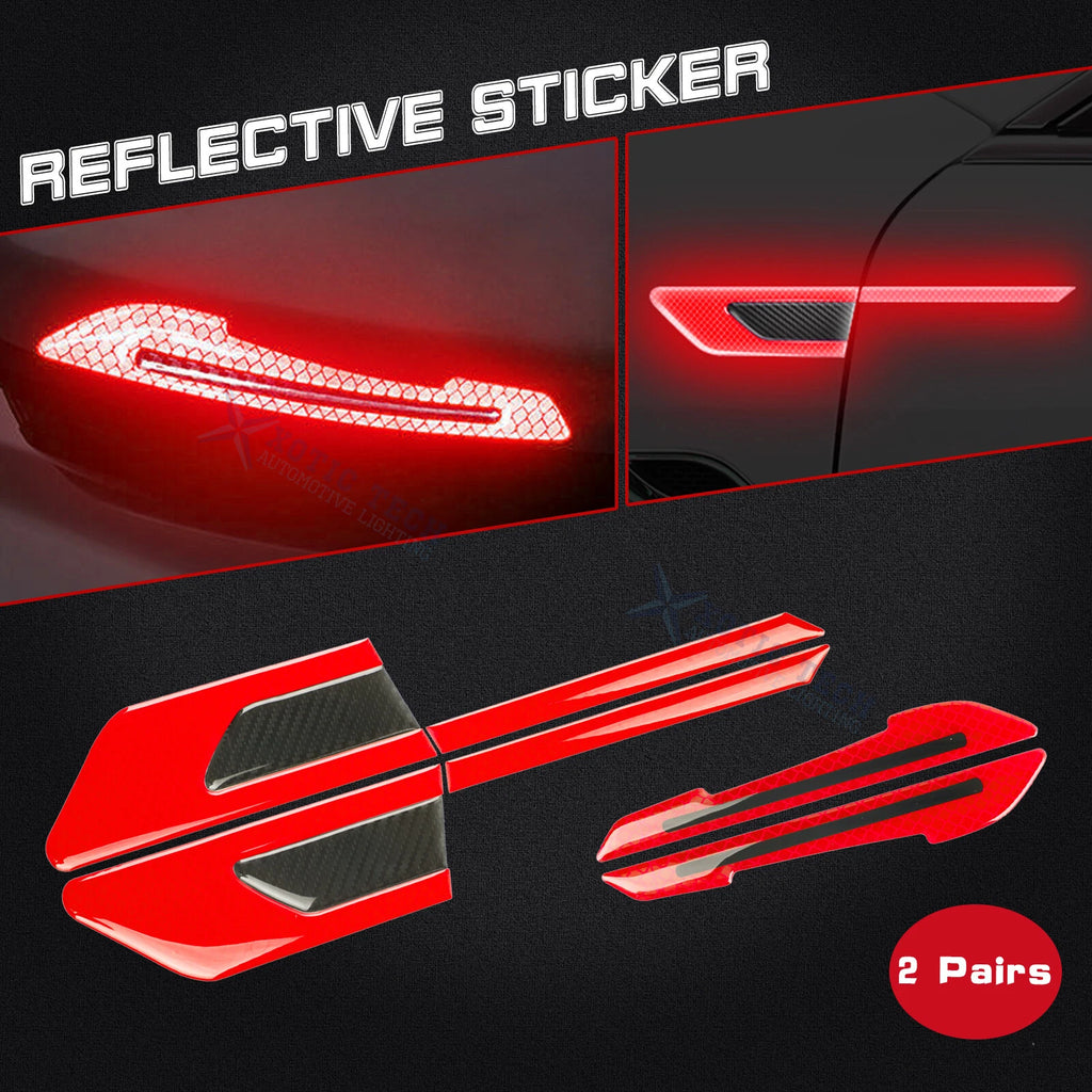 Red Reflective Rearview Mirror and Door Night Warning Stickers for Cars (—)