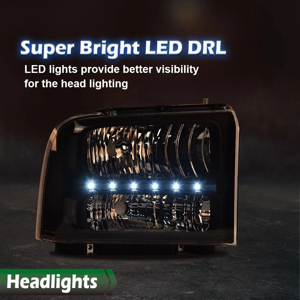 LED DRL Headlights for Ford F250 F350 F450 F550 Super Duty (2005–2007)