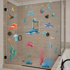Static Cling Window Decal for Kitchen Bathroom Door (Cartoon Sea Animals)