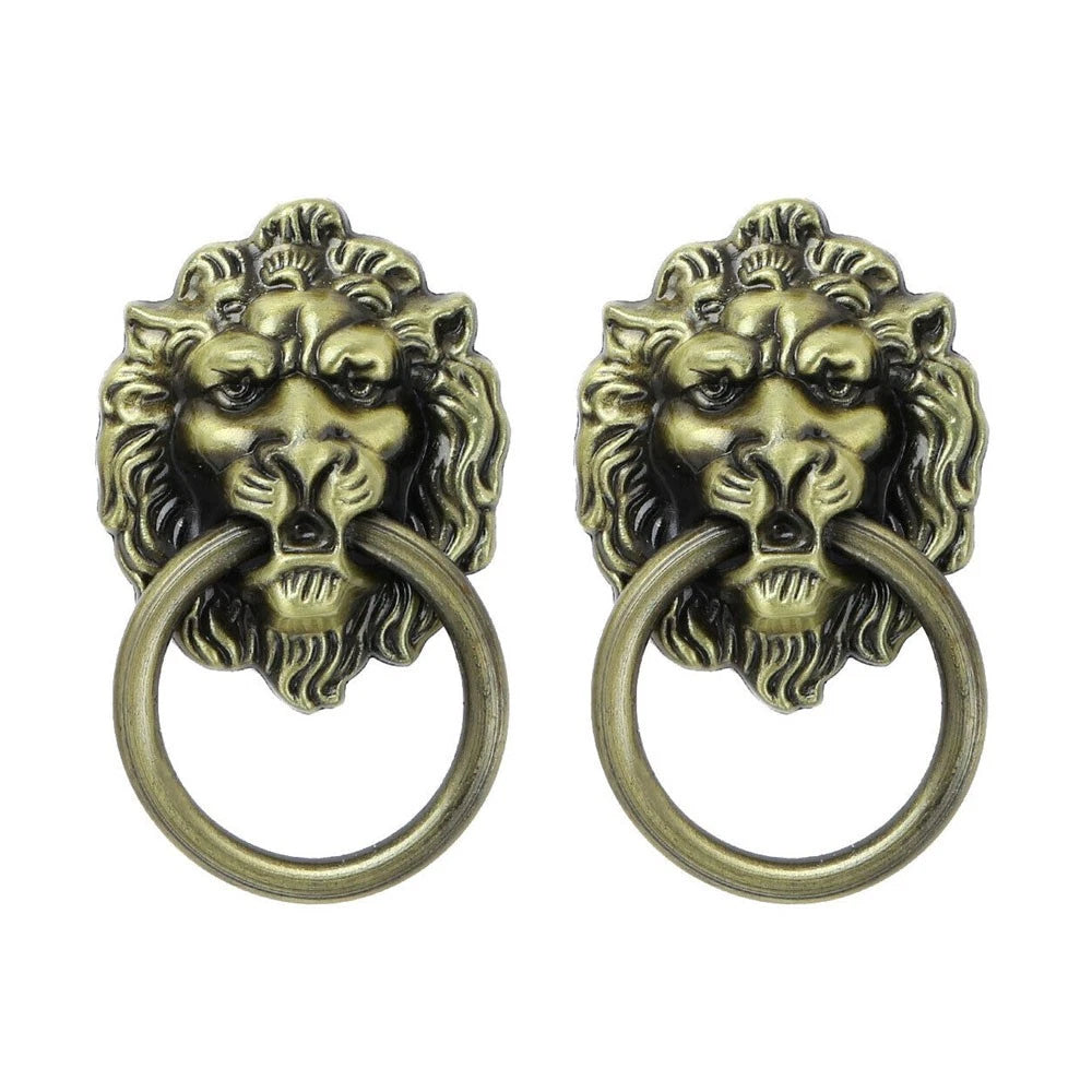 2Pcs Antique Lion Head Door Pull Handle for Cabinet Drawer (Fits )