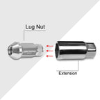 Set of 20 M12X1.5 Silver JDM Open End Cone Hex Wheel Lug Nuts + 25mm Extension