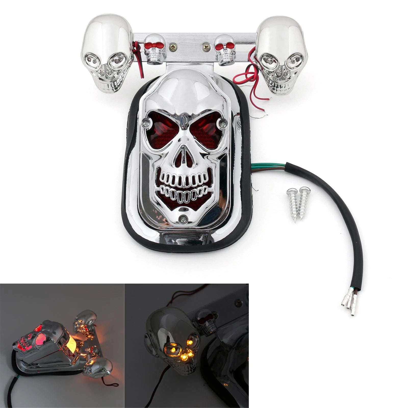 Chrome Skull Turn Signal Rear Brake Light for Touring Motorcycles (Fits US)