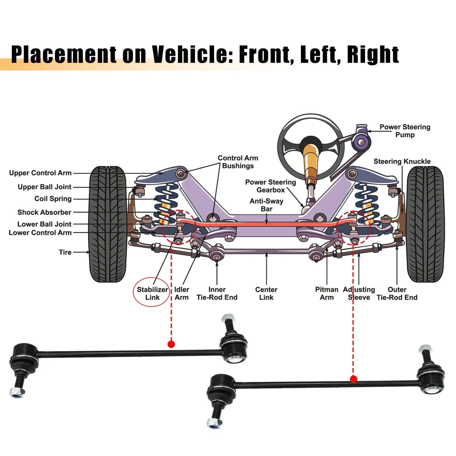 2X Front Sway Bar Links K750385 5174185AC for Dodge Caliber (2009–2012)