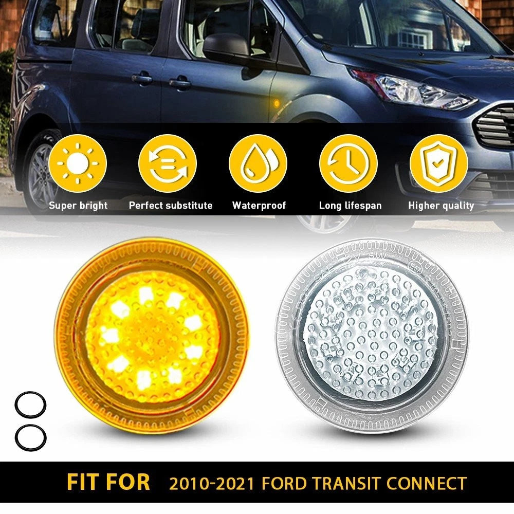 Clear Lens Amber LED Side Turn Signal Lights for Ford Transit Connect (2010–2023)