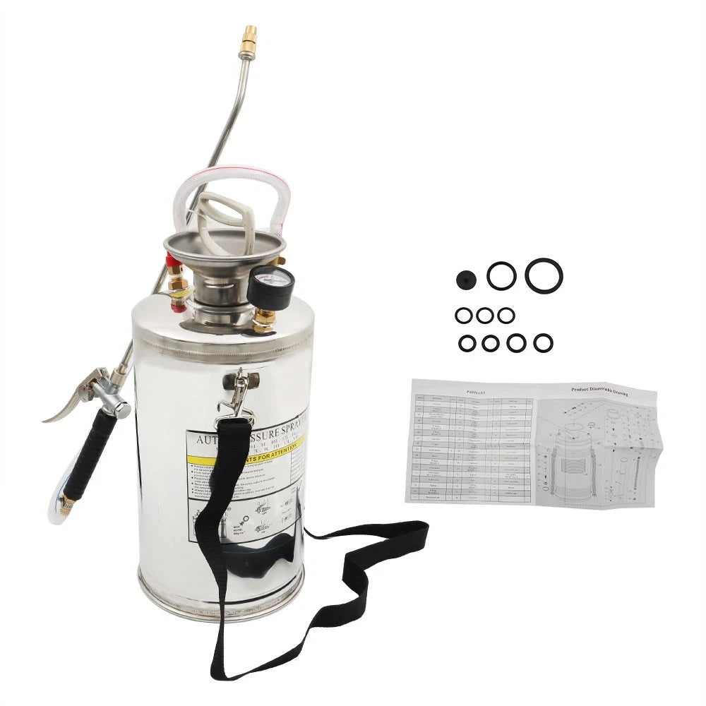 1.5 Gallon Stainless Steel Sprayer for Lawn & Garden (16" Wand, 3.3FT Hose)