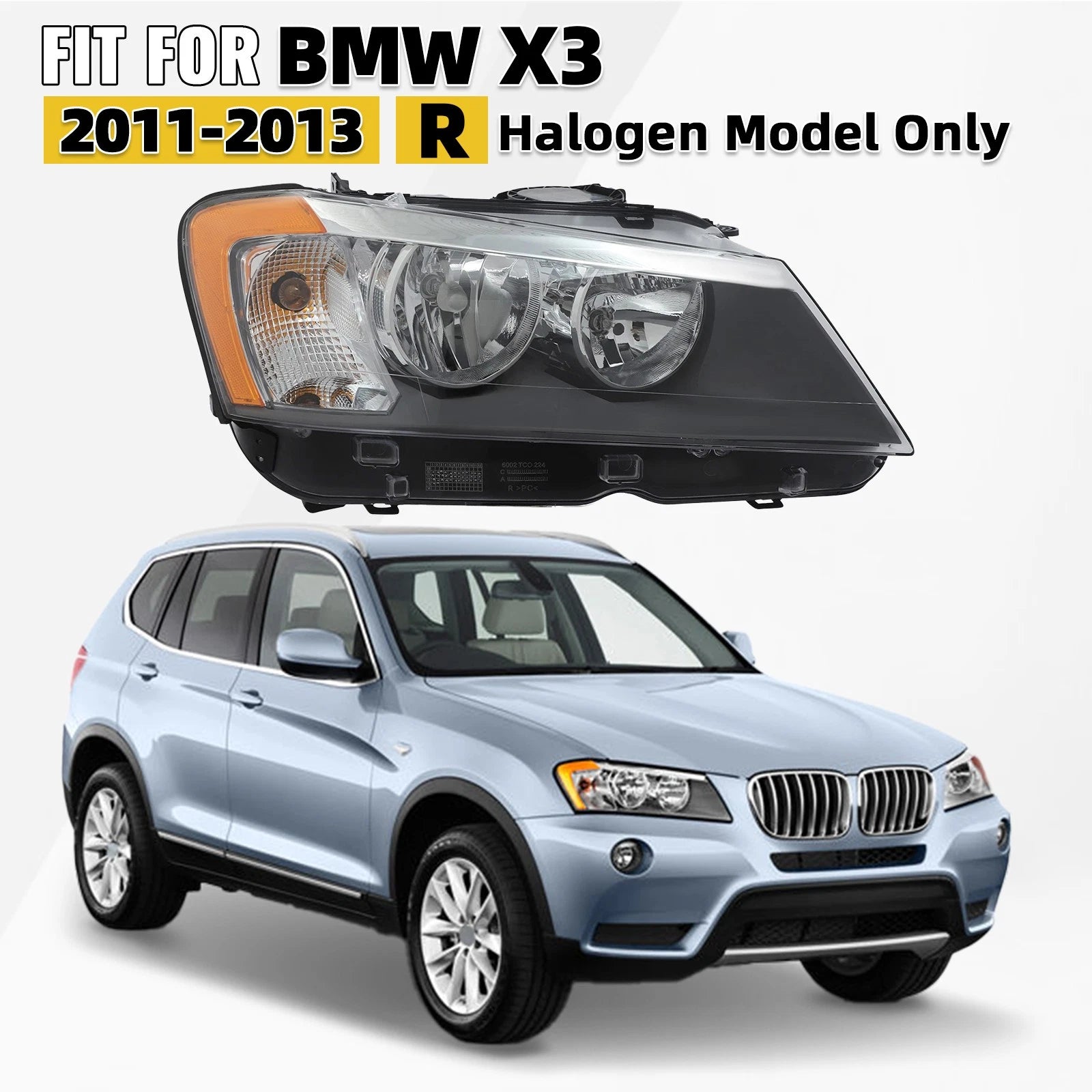 Right Passenger Side Halogen Headlight for BMW X3 F25 (2011–2013)