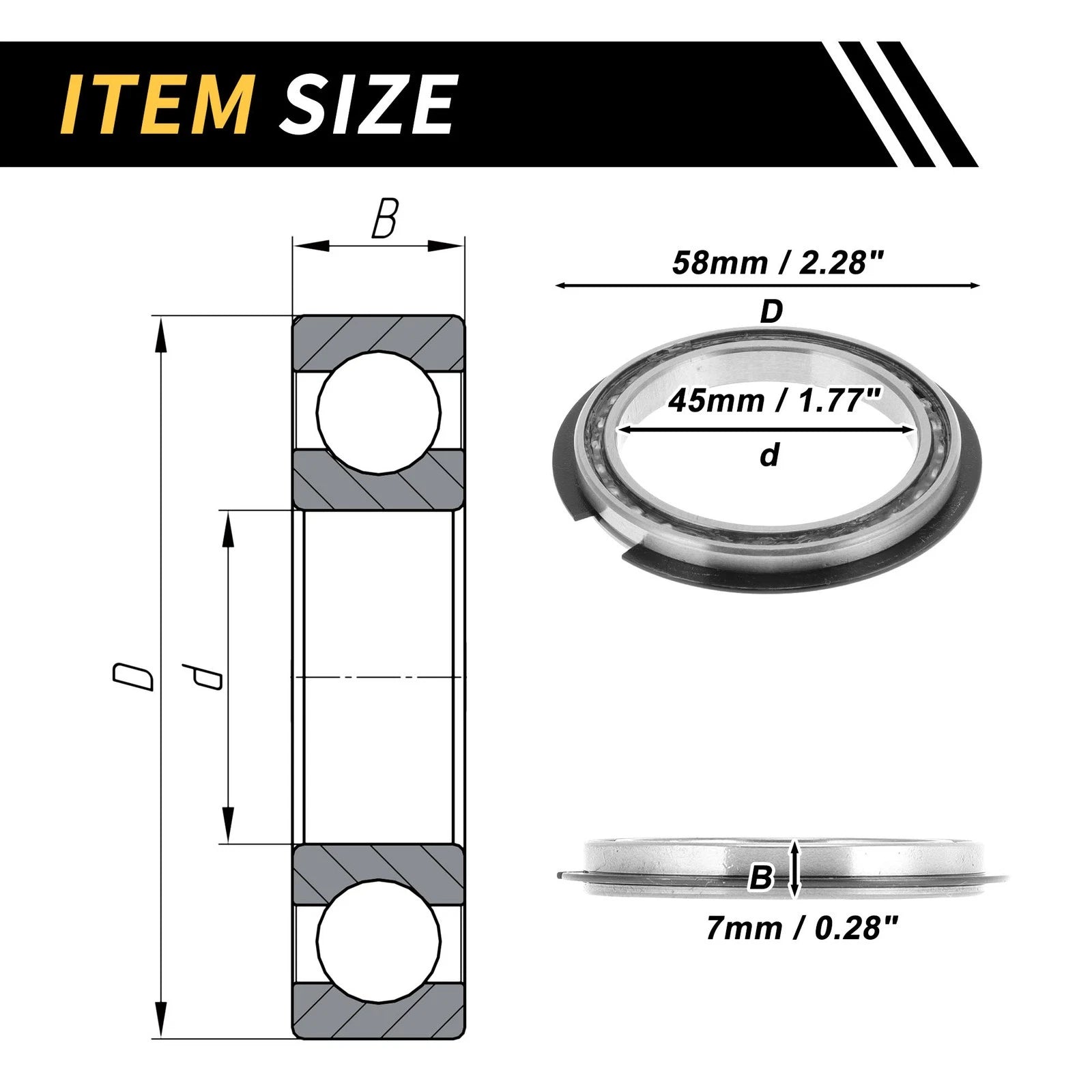 Deep Groove Ball Bearing P6 for Scooter Skateboard Wheel (45x58x7mm)