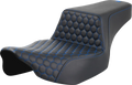 SADDLEMEN Step-Up Seat for Harley FL (Extended Reach, Honeycomb, Blue Stitch)