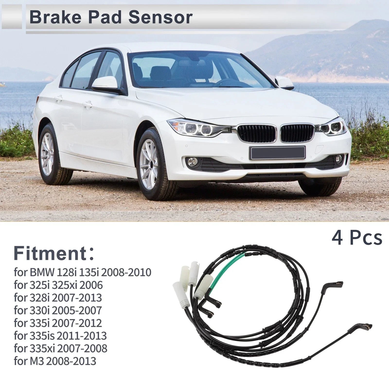 Front Rear Wheel Brake Pad Wear Sensor for BMW 128i 135i (2008 - 2010)