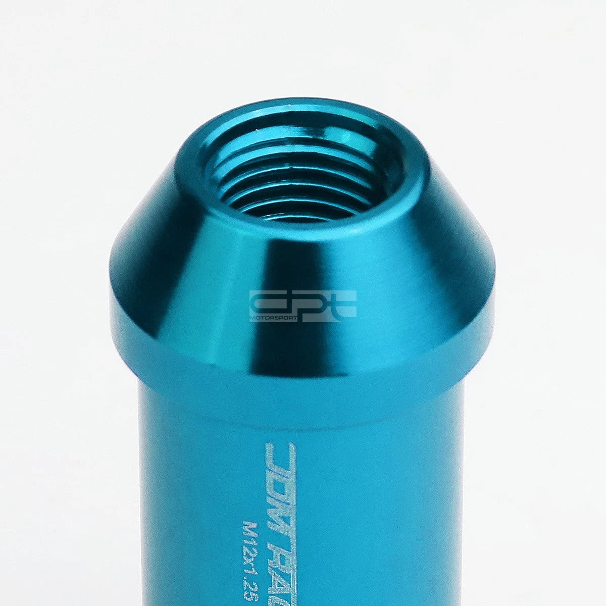 Set of 20 Open End M12x1.25 50mm Tall Sky Blue Aluminum Lug Nuts + Lock Key